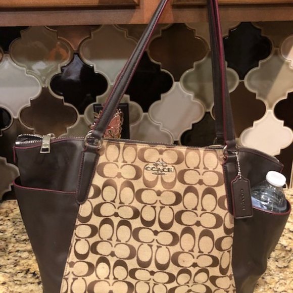 Coach Signature Leather & Canvas "C" Brown Tote - Picture 2 of 6